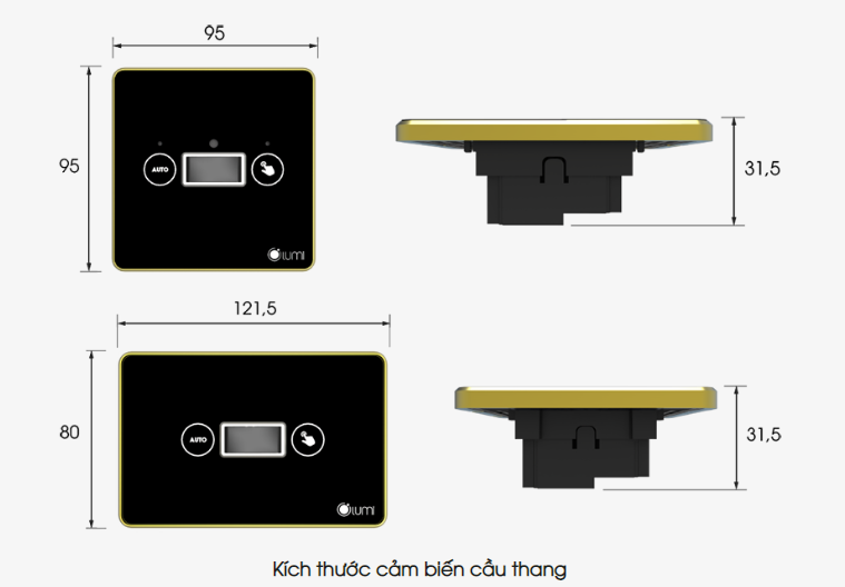 Kích thước công tắc cầu thang tích hợp cảm biến 2N1