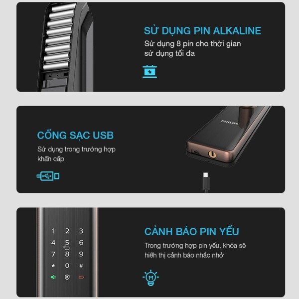 7300 Philips với cảnh báo pin yếu